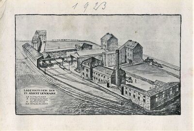 Glaserei Lennarz Betriebsgelände, Radierung 1923